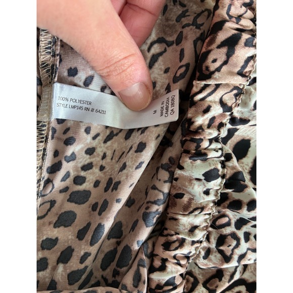 Linea Donatella Leopard Print Pajama Set Top Pants Pink Trim Women's M - Picture 5 of 7